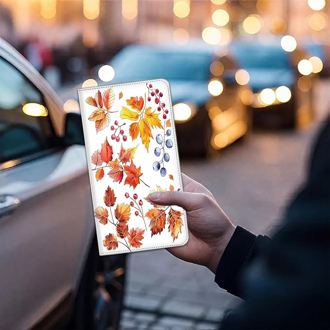 Car Registration Holder, Waterproof PU Leather Vehicle Card Document Glove Box Organizer, Women Interior Auto Accessories Case for Cards, Driver License Car Insurance Holder, Watercolor Autumn Leaves