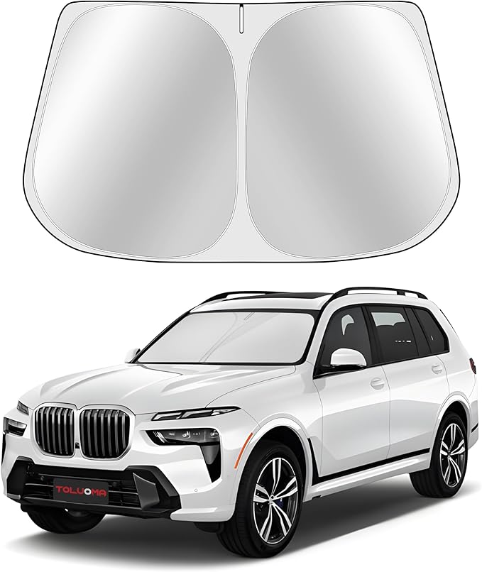 Toluoma Custom Fit Windshield Sun Shade for BMW X7 2019-2025 - Full Coverage, 210T Reflective Fabric, Double-Layer Design - Blocks 99% UV Rays, Keeps Car Cool, Easy to Install and Store
