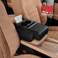 Multifunctional PU Leather Car Armrest Box Mat with Central Elbow, 2026 New Car Armrest Storage Box with Cup Holder, Tissue Box Slot, Phone Slot, Universal Fit (Black)