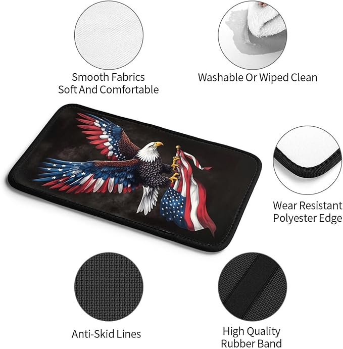 Universal Car Center Console Cushion Pad, Eagle Flag Soft Waterproof Car Center Console Cover Auto Armrest Seat Box Cover Protector for Most Vehicle SUV Truck Car