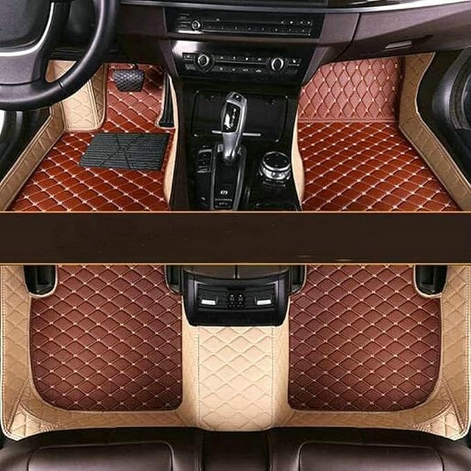 Custom Making Car Floor Mats for 96% Car Model Luxury Leather All Weather Waterproof Anti-Skid Full Coverage Liners (Beige and Brown)