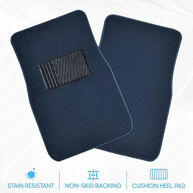 BDK Premium Carpet Blue Floor Mats for Cars - Universal Fit Interior 4-Piece Car Mats Full Set with Vinyl Heel Pad Protector - Cute Car Accessories Interior Floor Covers for SUVs & Trucks