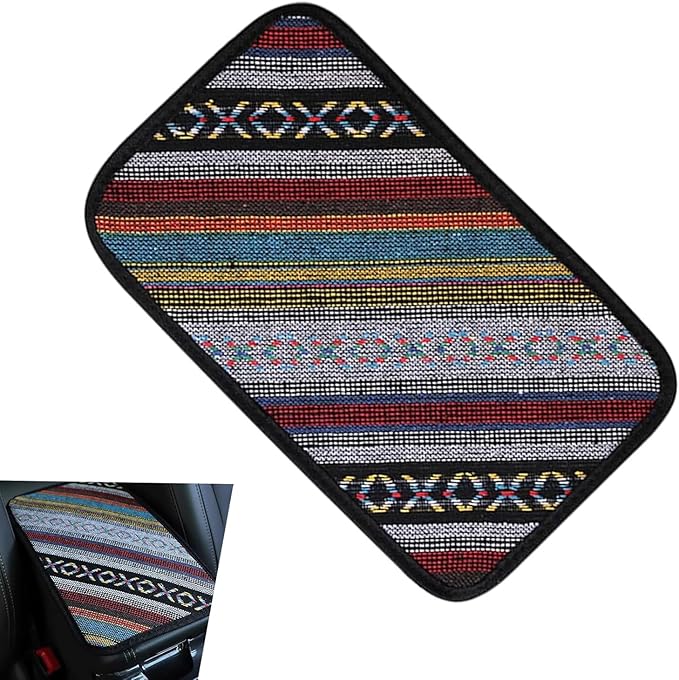 Car Center Console Cover, Bohemian Style Armrest Cover Pad, Breathable Non-Slip Armrest Box Pad, Universal Center Console Protector Cushion, Boho Car Accessories
