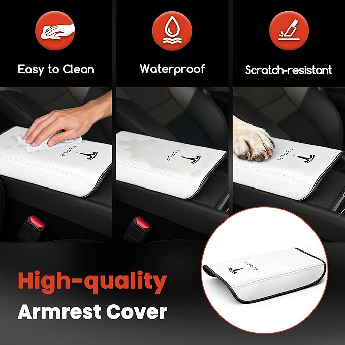 Polwlamks Center Console Armrest Cover for Model Y/Model 3, Soft Leather Pad Armrest Protector Armrest Box Cushion Compatible with New Tesla Refresh Model Y (2020-2026) / Model 3 (2019-2025)