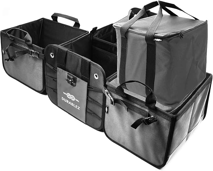 DURABLEZ Modular 5-Section Trunk Organizer XL – Car Storage for Groceries, Tools, Sports Gear, Emergency Kits – Extra Large Multi-Module Cargo Box, Foldable, Detachable, Heavy Duty Design – Gray
