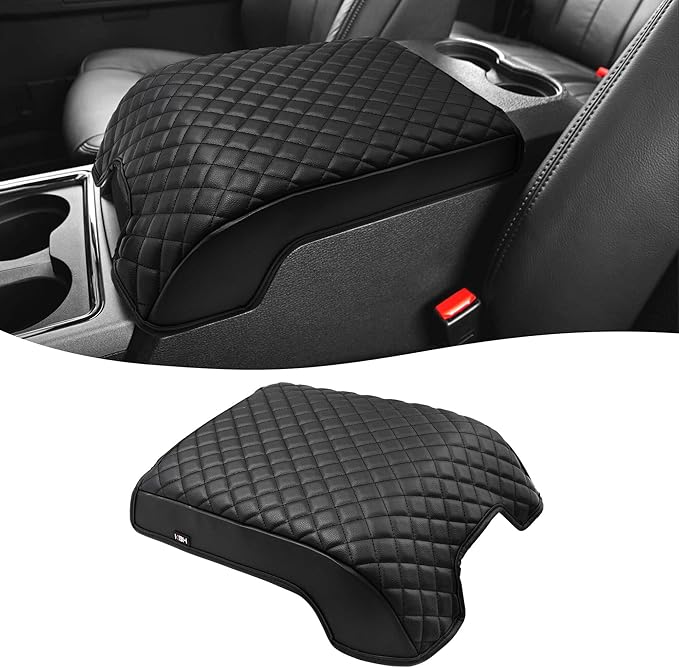 KBH Center Console Cover for Ford F250 F350 F450 F550 2011 2012 2013 2014 2015 2016, Vinyl Leather, Armrest Cushion Pad Protector, Anti-Scratch, Black (Fits Bucket Seat Console Only)