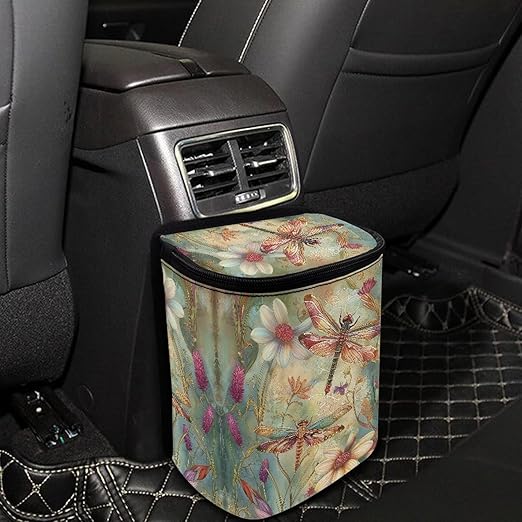 DISNIMO Dragonfly Car Trash Can, Car Trash Bag Hanging Large Capacity Car Organizer and Storage with Adjustable Straps, Leakproof Trash Bin Interior Car Stuff Storage