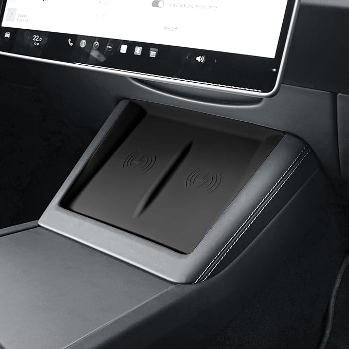 for 2024 Tesla Model 3 2025 Model Y Wireless Charging Anti-Slip Mat Silicone Protective Pad for Tesla Accessories (Black)