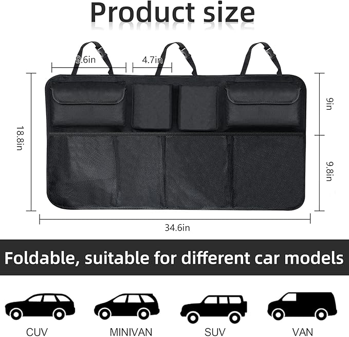 Car Hanging Trunk Organizer, Large Capacity Backseat Hanging 8 Piece Large Capacity Organizer Avoid Cluttered Stacking Car Accessories, Universal for SUV, Truck, RV