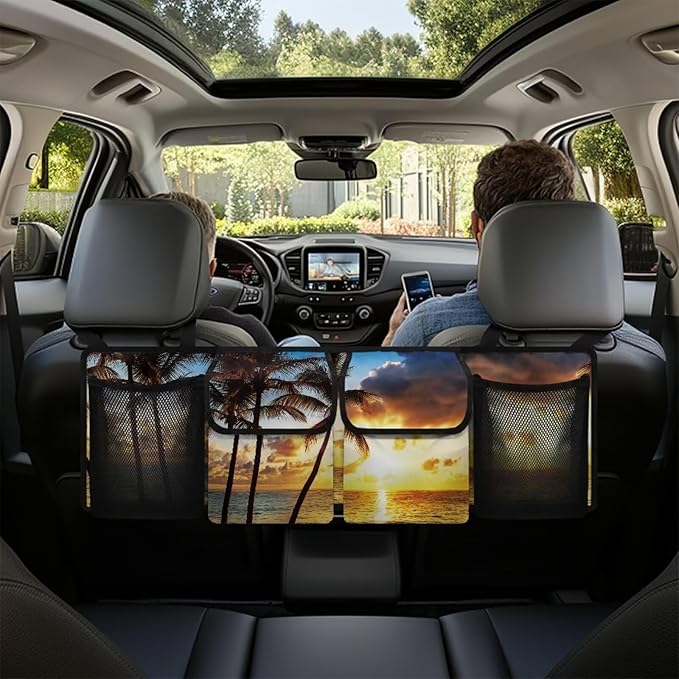 Hanging Trunk Organizer, Foldable Car Trunk Organizer Back Seat Hanging with 4 Large Compartments, Hanging Trunk Organizer Universal for Vehicles (with Mesh Bag)