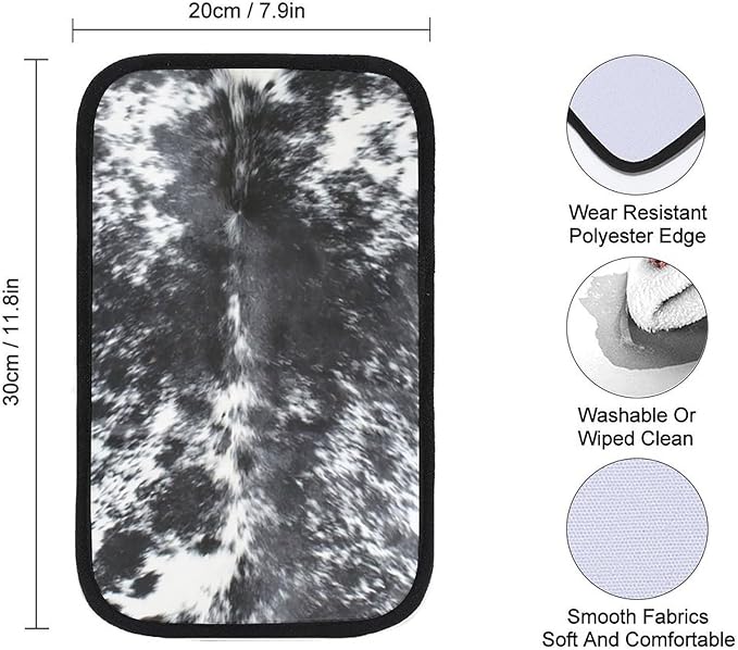 Black and White Cowhide Print Car Center Console Cushion Pad,Waterproof Armrest Seat Box Cover Protector,Comfortable Car Decor Accessories Fit for Most Cars, Vehicles, SUVs