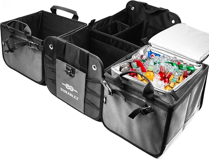 DURABLEZ Modular 5-Section Trunk Organizer XL – Car Storage for Groceries, Tools, Sports Gear, Emergency Kits – Extra Large Multi-Module Cargo Box, Foldable, Detachable, Heavy Duty Design – Gray