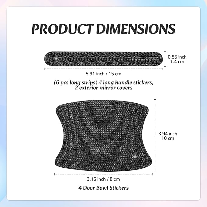 10PCS Bling Car Door Handle Protectors, 4 Door Bowl Stickers + 6 Handle Strips, Crystal Rhinestone Anti-Scratch Car Accessories, Sparkling Auto Decor Decals, Universal for SUV Sedan Truck (Black)