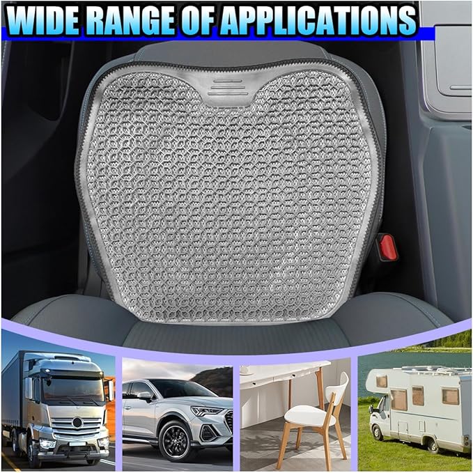 Gel Car Seat Cushion, Cooling Breathable Car Driving Seat Protector Cover, Comfortable Anti-Slip Chair Cushion Pad, Universal Automotive Interior Accessories for Sedan & Office (Grey)