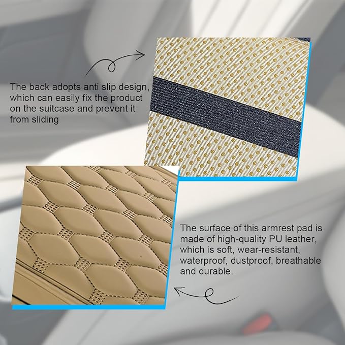 Car Center Console Cover, Leather Vehicle Armrest Cover Cushion with 2 Storage Bags, Automotive Interior Arm Rest Seat Box Pad Accessories, Universal for SUV Sedan Truck (Beige)