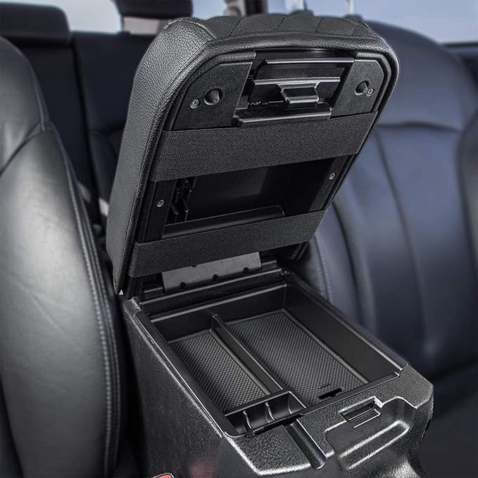 JKCOVER Premium Center Console Cover Compatible with Toyota Tacoma 2016 2017 2018 2019 2020 2021 2022 2023 PU Leather Car Armrest Cushion Protector (Black)