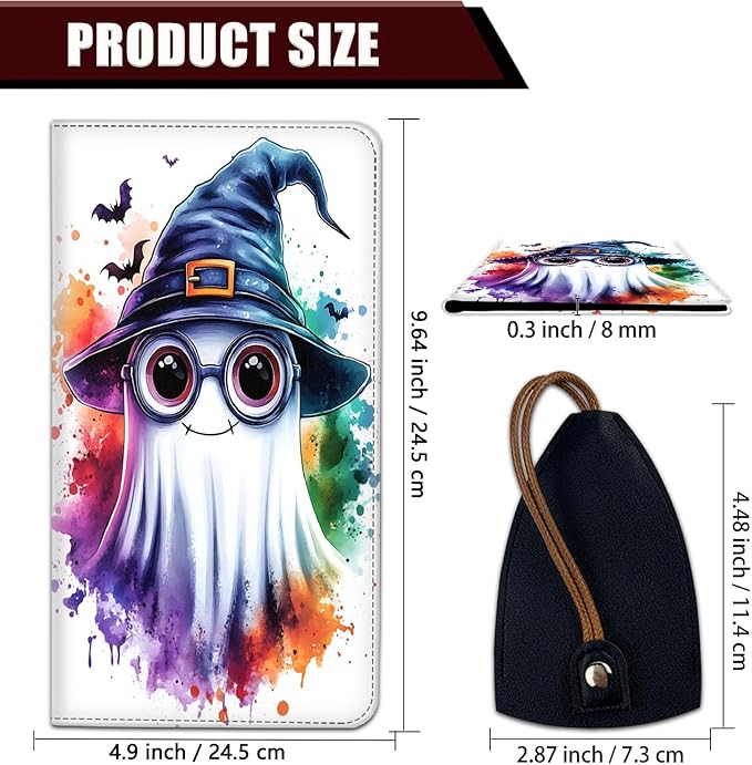 Car Registration Holder, PU Leather Vehicle Glove Box Organizer for Driver License, Document, Car Insurance Holder with Magnetic Shut, Auto Paperwork Wallet Case Accessories, Ghost Witch Hat Halloween