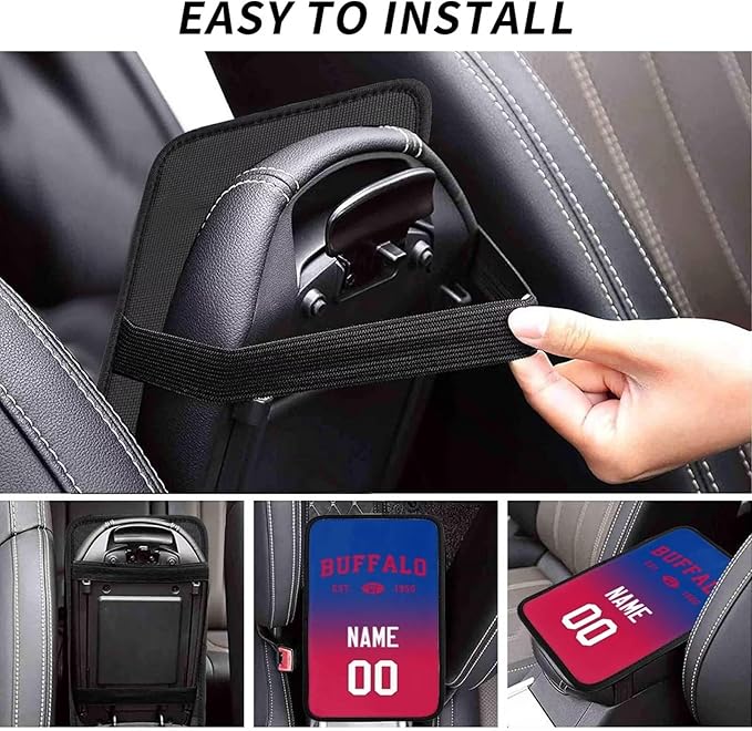Custom Car Armrest Cover,Add Personalized Name and Number As Gifts for Loyal Football Fans,Auto Center Console Pad Car handrail Box Cushion,Fit for Most Car