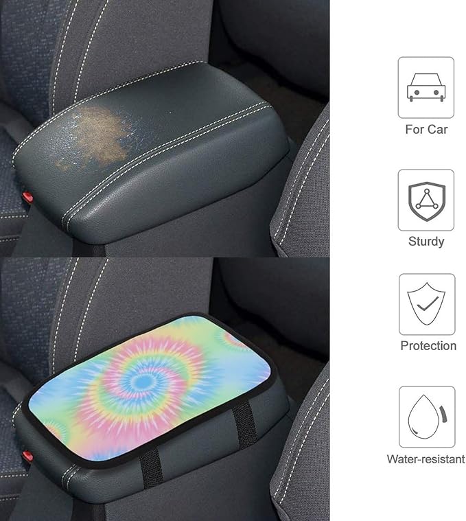 PPIKTC Auto Armrest Cover Protector Pink Rainbow Tie Dye, Car Center Console Pad, Universal Fit for Most Vehicle Models, Durable Material