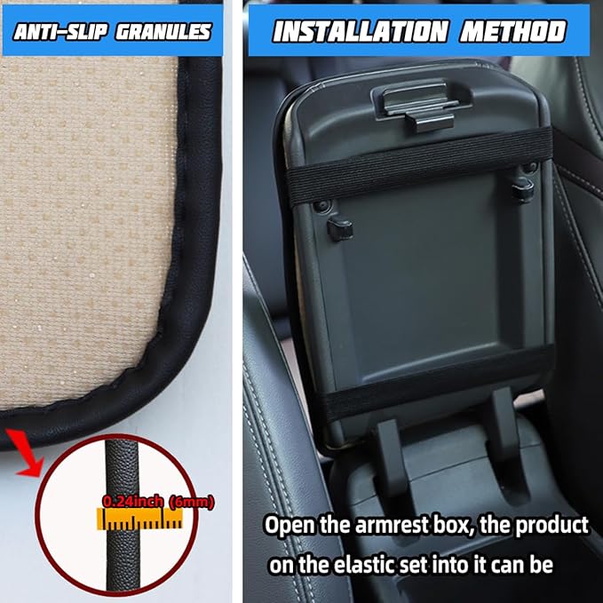 Car Center Console Cover, PU Leather Waterproof Vehicle Armrest Seat Box Protector, Automotive Interior Arm Rest Cushion Protection Accessories, Universal for SUV Sedan Truck (Black/Gray)