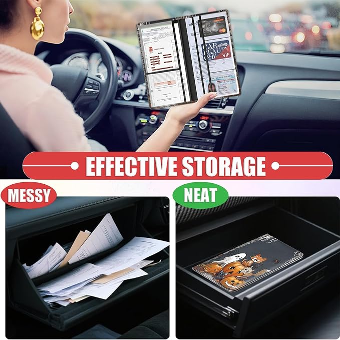 Car Registration and Insurance Card Holder for Women Men, Waterproof PU Leather Glove Box Car Organizer with Magnetic Shut, Vehicle Document Holder for Driver License,Cards, Pumpkin Cartoon Cat