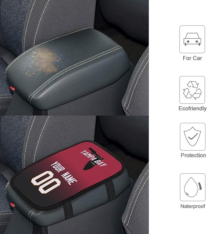 Custom Football Car Armrest Covers Universal Auto Center Console Pad Car handrail Box Cushion Personalized Add Name & Number Fans Gift Fit Suit for SUV Truck Sedan Van