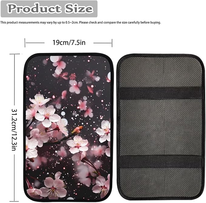 Oriental Cherry Print Center Console Cover Pad Car Armrest Seat Box Cover Cushion Universal for Most Cars SUVs Auto Accessories Decor