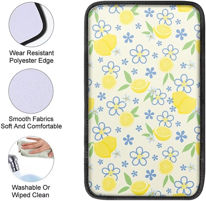 Lemon Car Center Console Armrest Cover Pad Waterproof Automotive Armrest Cover Pad Lemon Car Interior Decor Accessories for Truck Sedan SUV Vehicles