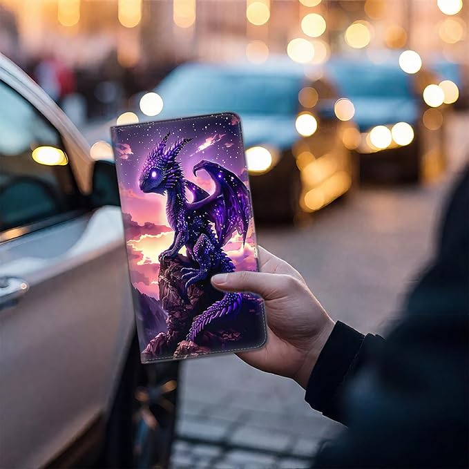Car Registration and Insurance Card Holder for Women Men, Waterproof PU Leather Glove Box Car Organizer with Magnetic Shut, Vehicle Document Holder for Driver License,Cards, Cool Anime Dragon