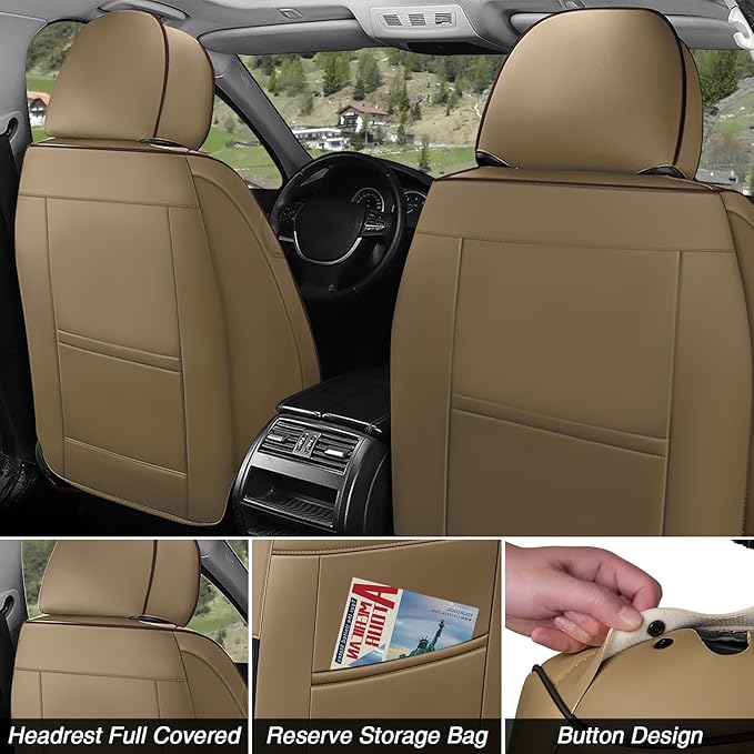 BYXN Car Seat Covers for Jeep Wrangler 2000-2026,Breathable Nappa Leather Car Seat Protector,Front Seat Covers Automotive Seat Cushion with Airbag Compatible(Front Seats,Beige-Brown)