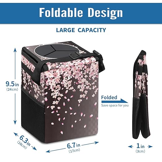 GVGHIDZ Car Trash Can – Multi-Purpose, Lightweight and Portable with Durable Water-Resistant Coating, No Installation Required, Practical and Ample Capacity, Variety of Colors.Pink Falling Petals