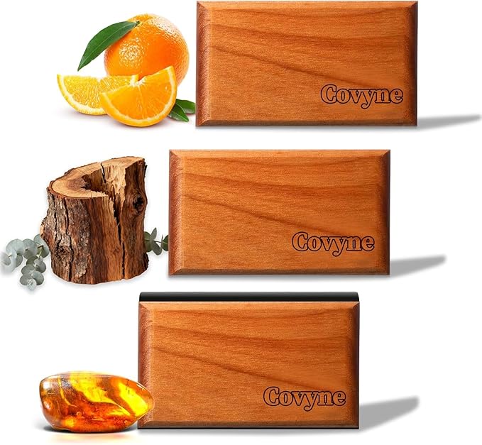 Car Air Freshener - Wood Air Freshener, Car Odor Absorber & Purifier, All Natural Plant Essential Oils,Long Lasting Scent, Pack of 3 (Teak-Amber-Grove)-CLIP INCLUDED