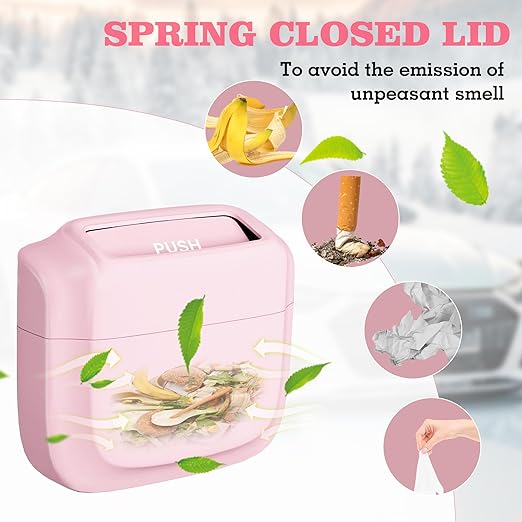 Car Trash Can with Lid, Built-in Storage Garbage Bag, Leakproof Vehicle Trash, Car Accessories for Interior, Mini Garbage Bin for Automotive, Office, Kitchen, Bedroom, with 30pcs Trash Bags,2Pcs
