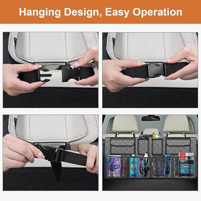 Car Trunk Organizer, Super Capacity Backseat Car Organizer for SUV/Truck/MPV(42"*18"), Hanging Car Storage Organizer with 8 Pocekts, Car Accessories for Women and Men- Grey