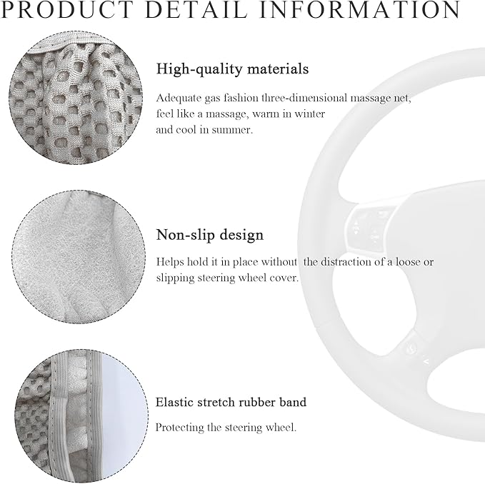 Elastic Steering Wheel Cover, 15"×15" Comfy Breathable Stretch Steering Wheel Protector, Ice-Silk Cloth Polyester Steering Wheel Cover for Men Women, Car Accessories (Gray)