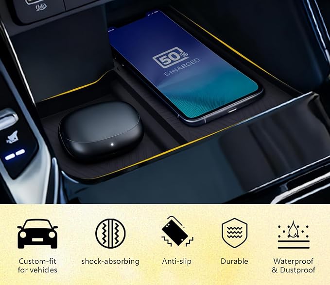 Wireless Charging Anti-Slip Mat Fit for 2021-2023 Kia Sorento(Scratch & Scuff Free) (Easy to Clean) Black Silicone Center Console Wireless Charging Protective Pad for Kia Sorento Accessories