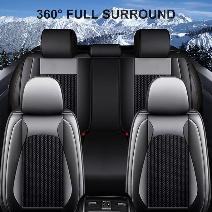 TTX LIGHTING Car Seat Covers fit for Cadillac STS 2013-2018 - Waterproof Leather & Breathable Ice Silk Automotive Seat Protectors Full Set (5 Seats, Black & Gray)