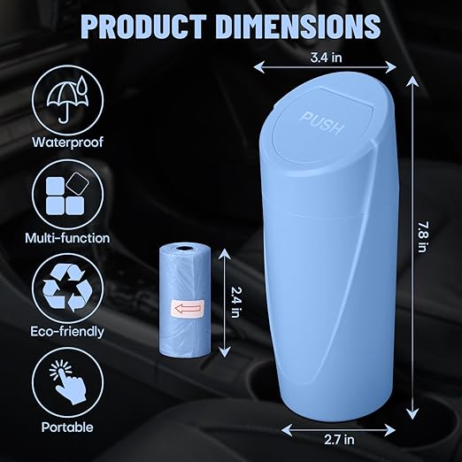 SGLRT Car Trash Can with Lid - Blue Mini Leakproof Vehicle Garbage Can Bin with 20pcs Trash Bags - Car Organizers and Storage for Front Back Seat Accessories
