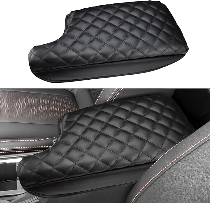 INTGET Car Center Console Armrest Cover for Subaru Crosstrek Accessories 2018-2022 2023 Impreza 2017-2023 Leather Arm Rest Box Lid Cover Seat Protector (Black with Cushion)
