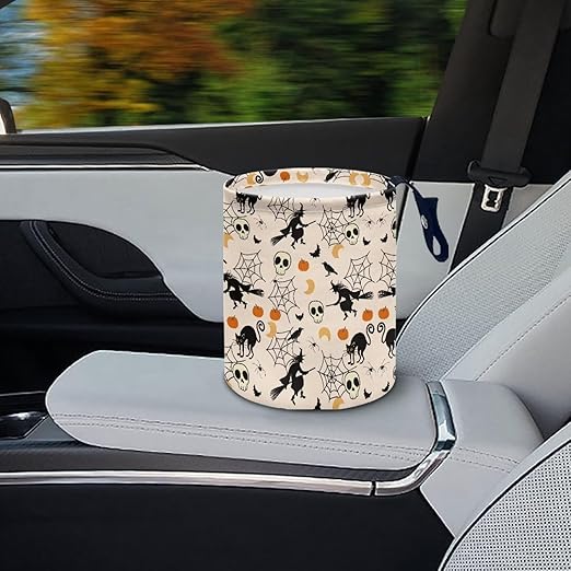 Brosoneto Halloween Skull Spider Web Trash Can - Cartoon Garbage Bin Decoration for Car Interior, Front Seat, Back Seat, Floor, Headrest - Universal Fit for SUV Trucks