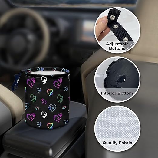 Colorful Dog Paw Heart Car Trash Bag, Car Trash Can - Cute, Portable, Collapsible for Back Seat, Floor, or Hanging Headrest Waste Basket