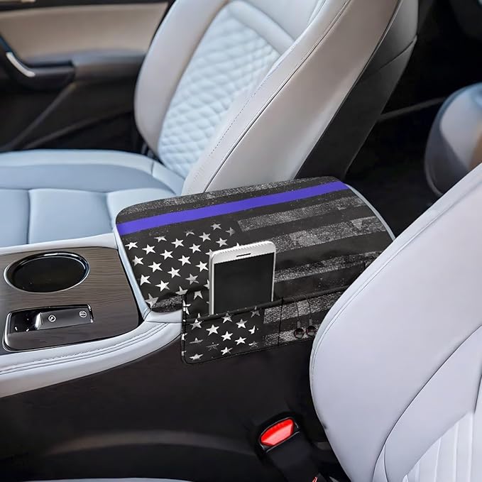 Tupalatus Police Flag Car Console Cover Washable Car Center Console Replacement Accessories Interior Protection Breathable Easy Installation Universal Fit for Car SUV Trucks