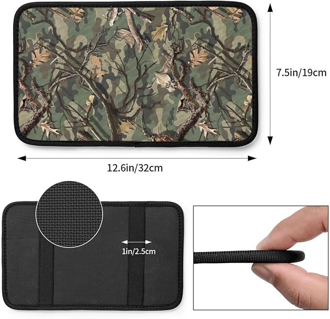 DORKEIXIA Camo Camouflage Green Hunting Army Military Forest Tree Leaf Auto Center Console Armrest Pad Universal Car Center Console Cover Seat Box Cover for Sedan, Van, SUV, Truck Car Accessorie
