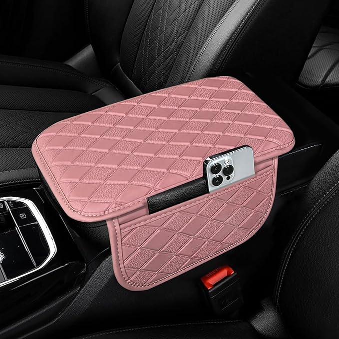 Center Console Cover Universal Armrest Cover with 2 Storage Bags Leather Car Middle Console Cover Arm Rest Cover for Car Interior Accessories Protector for Most Vehicle