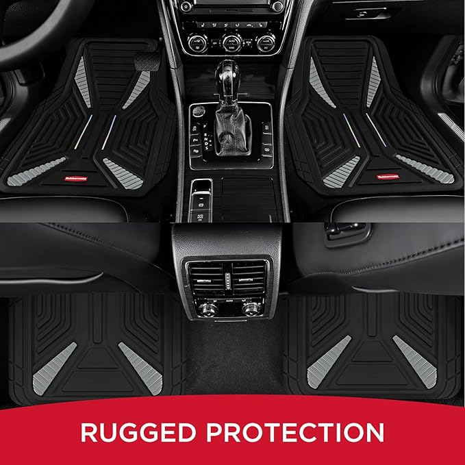 Rubbermaid Car Mat Full Set, Universal Trim-to-Fit Heavy-Duty Car Floor Mats – 4-Piece Set for All Weather Protection – Durable Rubber Mat for Cars, Trucks, SUVs & Vans-Gray
