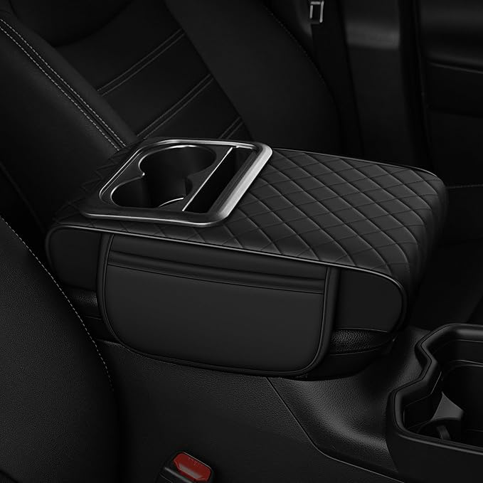Car Armrest Cover Fit for Mazda Mazda 3 Upgrade Memory Foam Console Protector with Cup Holders and 2 Storage Pockets (Black)
