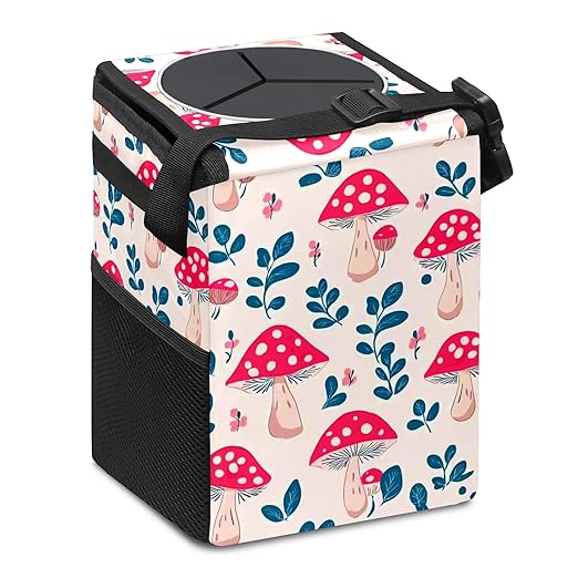 GVGHIDZ Car Trash Can – Multi-Purpose, Lightweight and Portable with Durable Water-Resistant Coating, No Installation Required, Practical and Ample Capacity, Variety of Colors.Mushroom