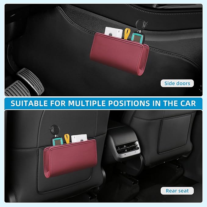 Car Trash Can, Universal Leather Cars Garbage Bin Organizer Holder with A Roll of Garbage Bag, Foldable Hanging Mini Automotive Storage Must Have Essentials Interior Accessories (Wine Red)