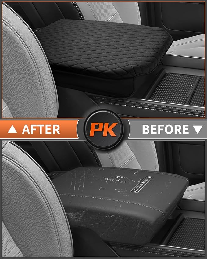 Shademax Custom Fit for Center Console Cover 2019-2024 2025 2026 GMC Sierra 1500/Chevy Silverado 1500 2500HD 3500HD Armrest Cushion Pad Cover PU Leather Sierra Silverado Accessories Anti-Scratch Black