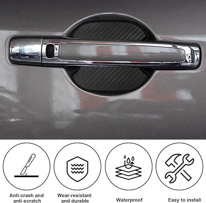 4PCS Car Door Handle Stickers Scratch Protectors Carbon Fiber Car Door Handle Bowl Sticker Universal Door Handle Protective Film for Most Models (Medium)